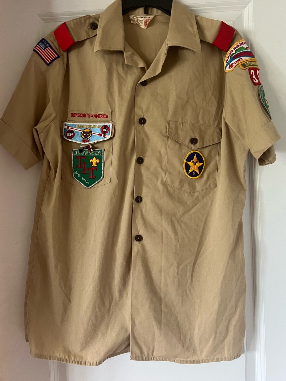 Ohio Boy Scouts of America Tan Uniform Shirt with Patches